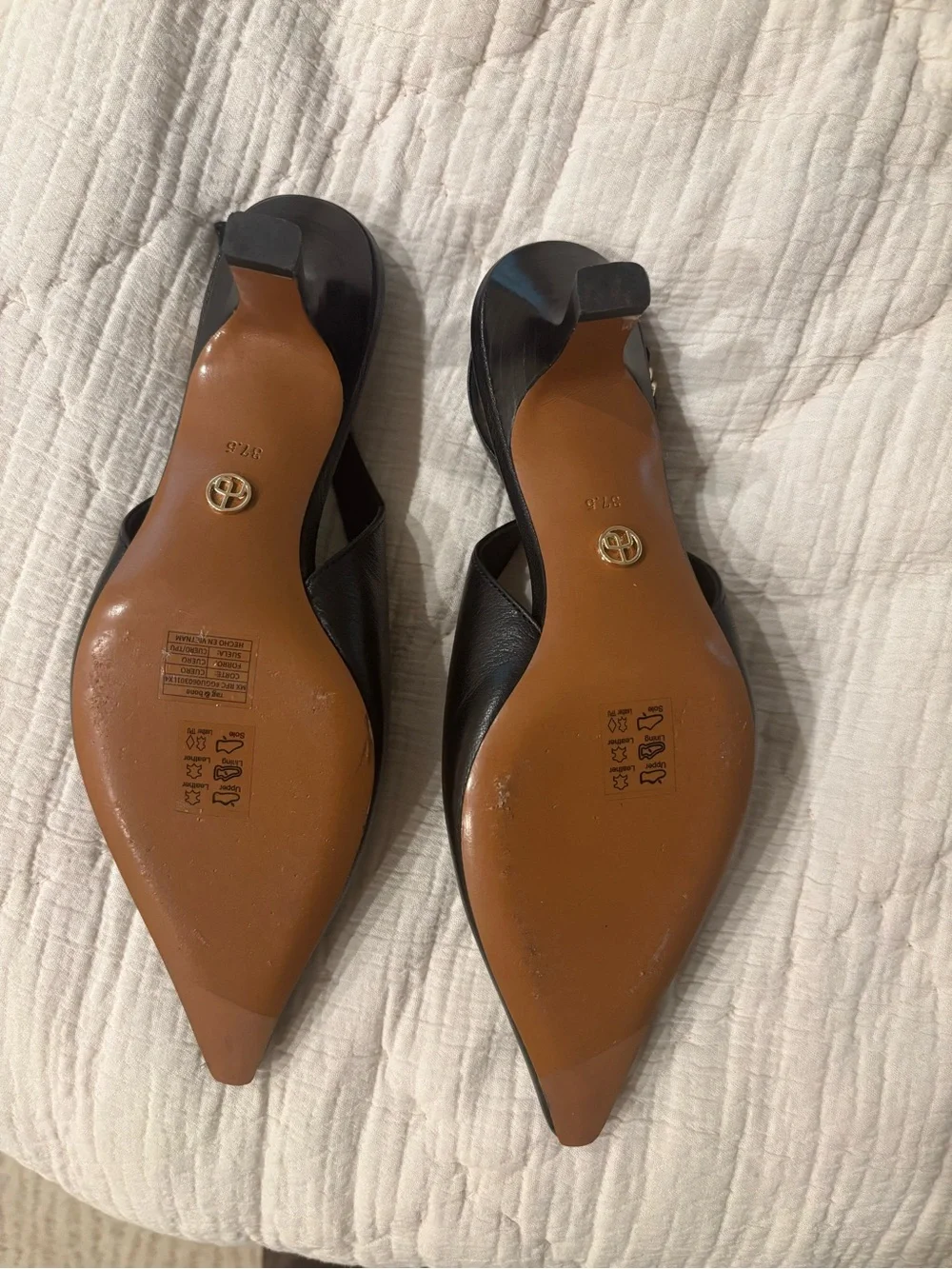 rag & bone Black Pointed Toe Leather Slingback Pumps
